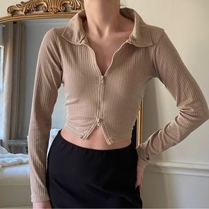 PRETTYLITTLETHING Zip Up Long Sleeve Polo Cardigan - Size Small